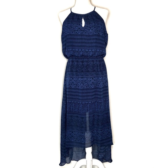 Xhilaration Hi-Lo Flowy Halter Dress M Medium Dark Blue Black - Picture 1 of 17